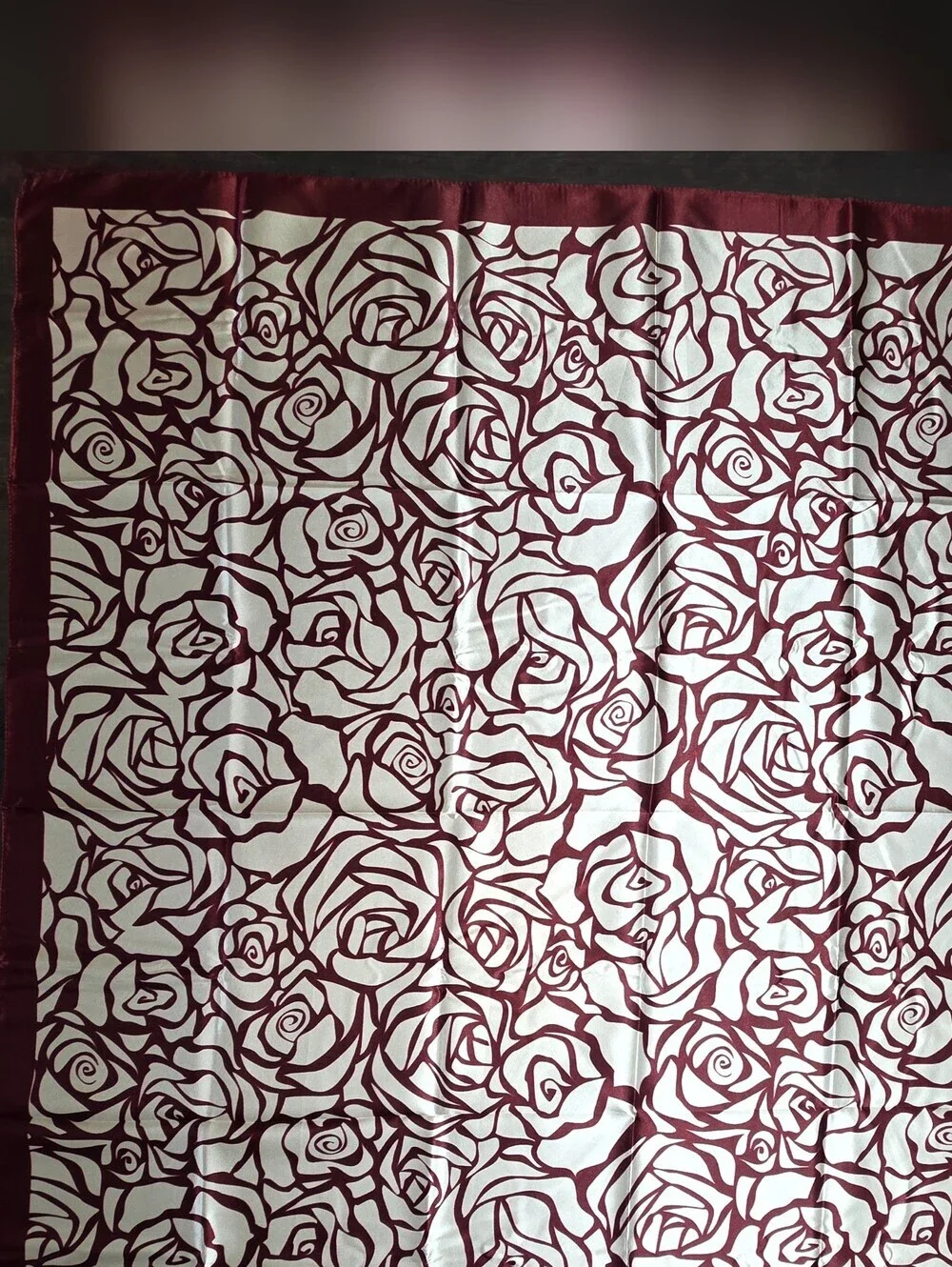 NWT Burgundy Abstract Floral Rose Print Satin Square Scarf Head Wrap 35